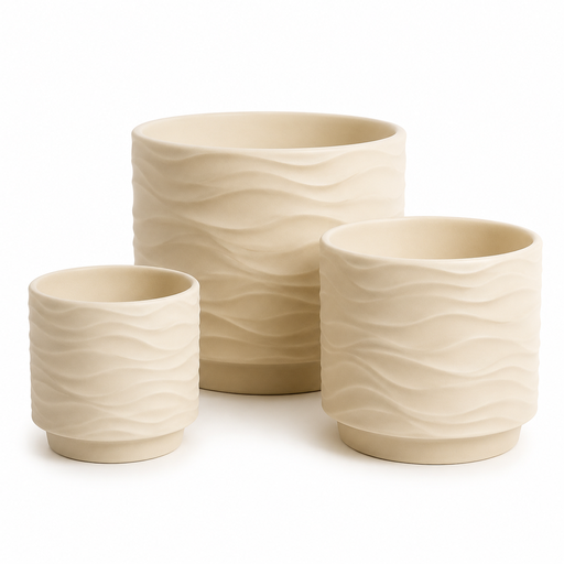 [CS27718] SETX3 MACETAS DE CERÁMICA CON DISEÑO CURVAS MINIMALISTA 20.5X17.5CM