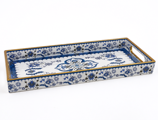 [CS27200] BANDEJA DECORATIVA AZUL PVC 34.5X15X3.5CM