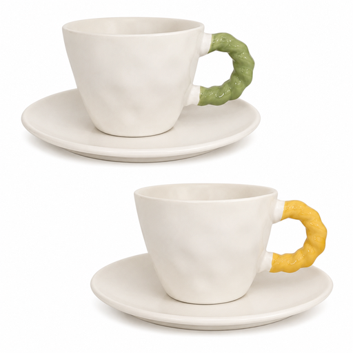 JUEGO DE 6 TAZAS CON PLATO CERAMICA X12PCS. 300ML 