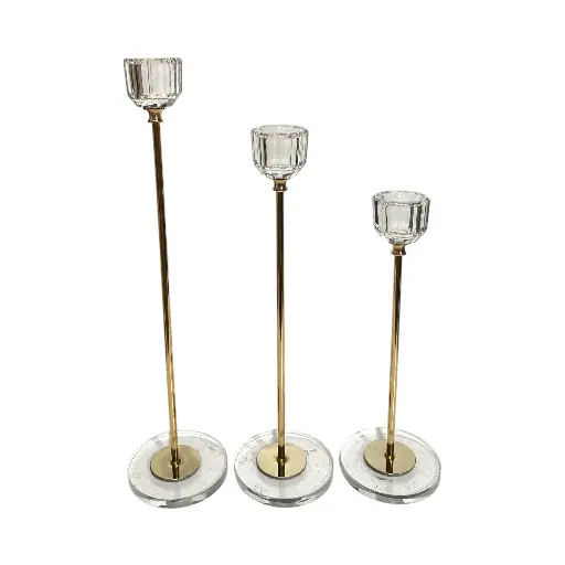 [692381] CANDELABRO METAL/CRISTAL TRANSP X3PZ. REF:ES29260 8X33CM/28CM/23CM 
