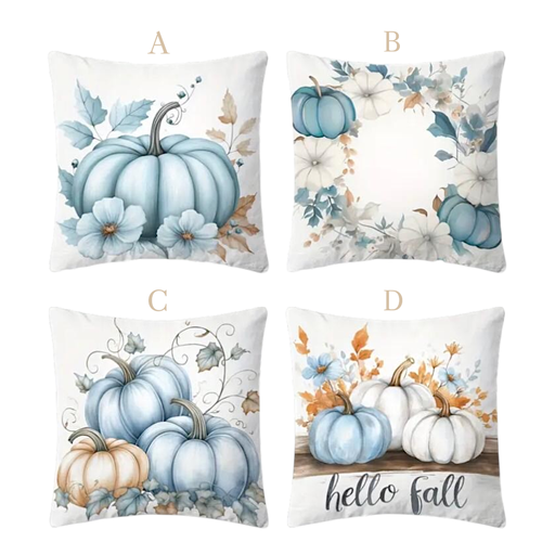 Forro de cojín calabazas celeste, 45x45cm