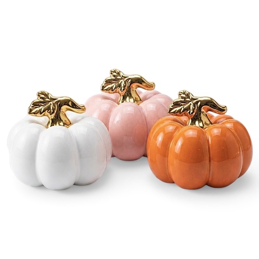 Calabaza decorativa de cerámica, con detalles dorados 11x10cm