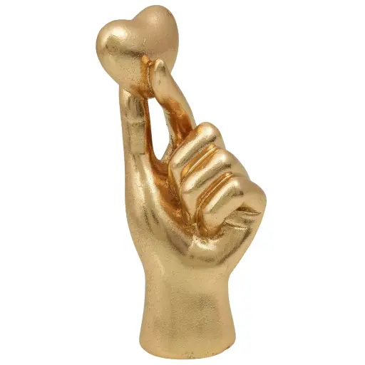 [475955] Escultura Decorativa Mano Corazón Dorada - Estilo Moderno de Poliresina, Ref:TG762926 8x6x18cm