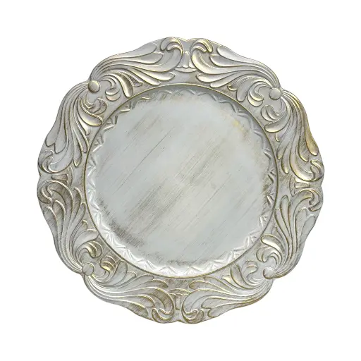[6981606519322] Plato Base Blanco con dorado Vintage de pvc, Ref:PT131-043 Ø33cm
