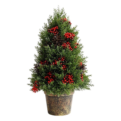 [9682000001174] Árbol de Navidad ciprés con frutos rojos y piñas, de pvc Ø16x33cm