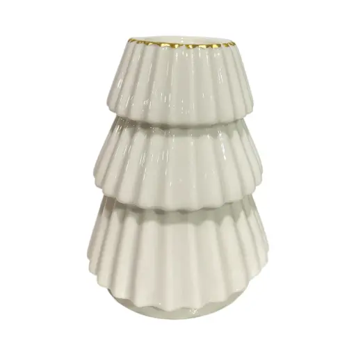 [8679813520610] Candelabro de Ceramica Blanco filos dorado forma de arbol, 8x10cm