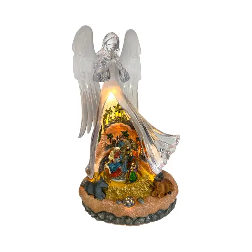 [6981606519759] Nacimiento en Angel acrílico, con luz y musical, 3AA1.5V o USB C. 18x16x30.5cm  