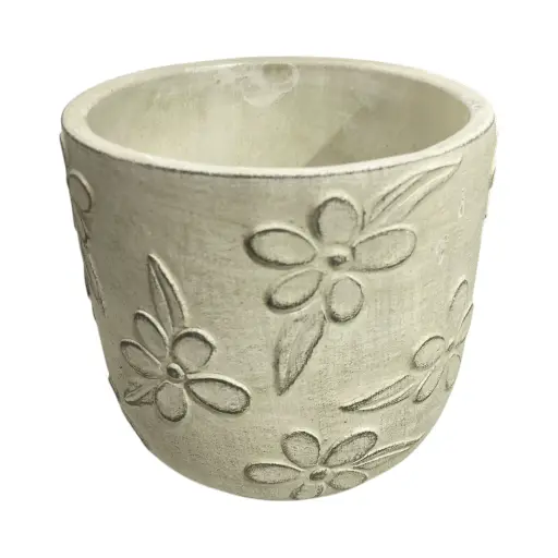 [1807775] Maceta de cerámica rústica, diseño floral, Ø13x12.5cm 