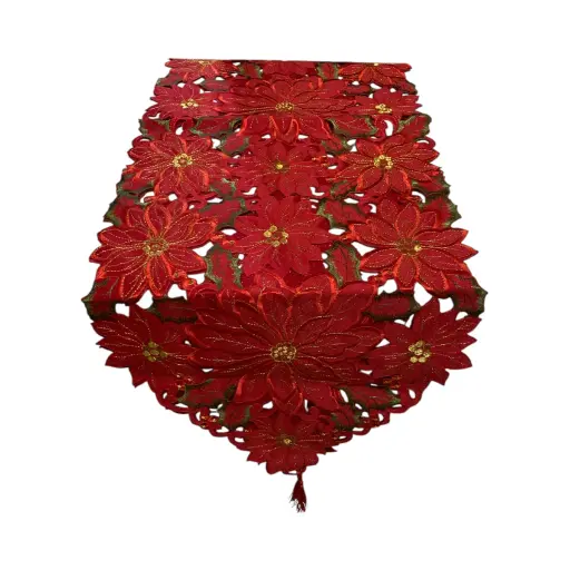 [2603041477039] Camino de Mesa Navideño Ponsetias Rojo Troquelado. 40x190cm 