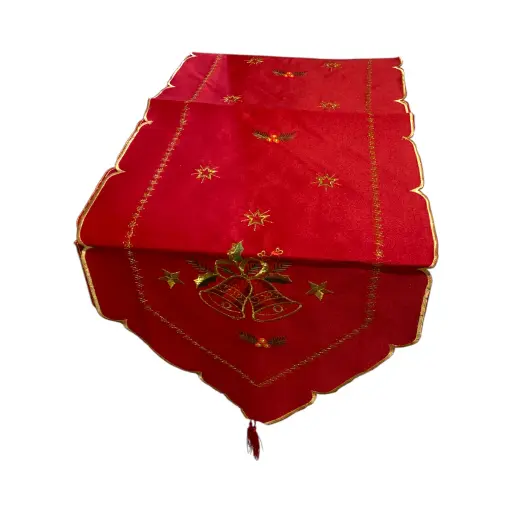 [2603041477015] Camino de Mesa Navideño Campanas Rojo. 40x190cm  
