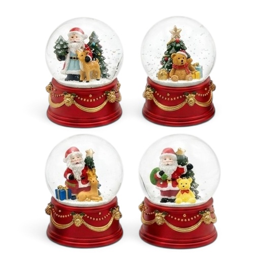 [8679813524380] Esfera de cristal navideña de Noel, base roja 4Mod. Ø8cmx9cm