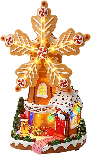 [8679811652566] Molino Galleta de Jengibre Poliresina, con luz y musical, USB. 19x15x32cm