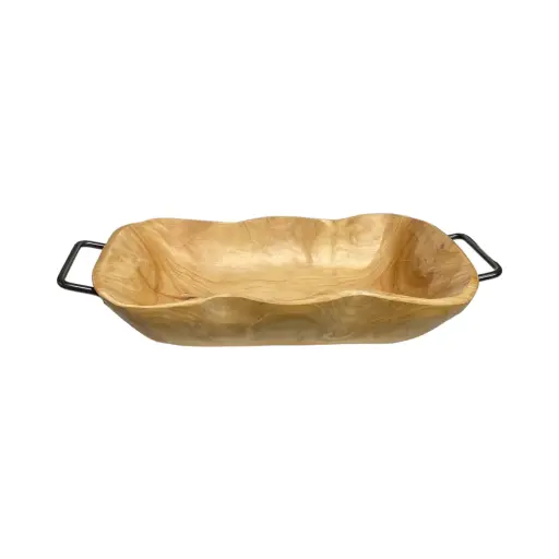 [2603131520140] Bandeja de Madera Natural, con agarradera de hierro. 47x22x8.5cm 