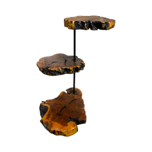 [2603131520096] Base de Troncos de Madera 3 pisos con hierro. 34x27x50cm 