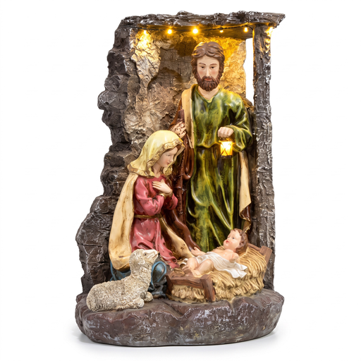 [340543] Nacimiento Sagrada Familia, polirresina c/luz (23.5x16x27cm) Ref:ES29005
