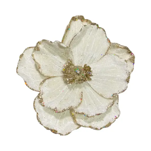 [736503] Flor Navideña Artf. Magnolia Crema, Terciopelo Alambrado. Ref:FD-2620 (Ø20cmx20cm)