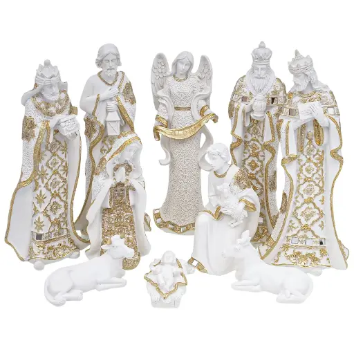 [698011] Nacimiento Blanco/Dorado, polirresina x10pz. Ref:TG476707 (13x8x31cm)