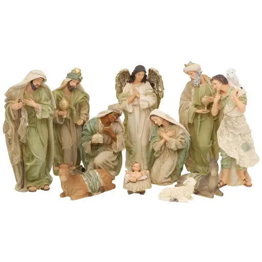 [504214] Nacimiento 11pz. polirresina, tono Beige/Verde. Ref:GS112233-2 (12x36cm)