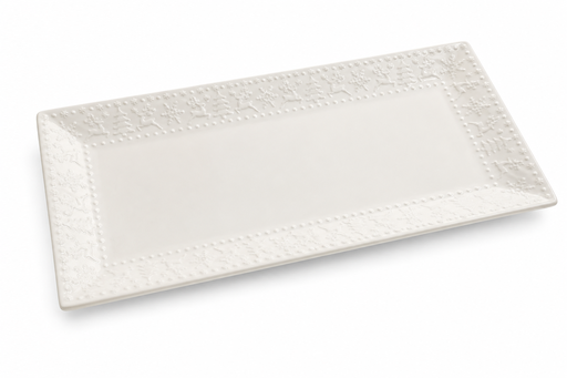 [2509251365664] Bandeja de cerámica rectangular blanca renos/arboles. Ref:IC1362-66. (35x16x2.5cm)