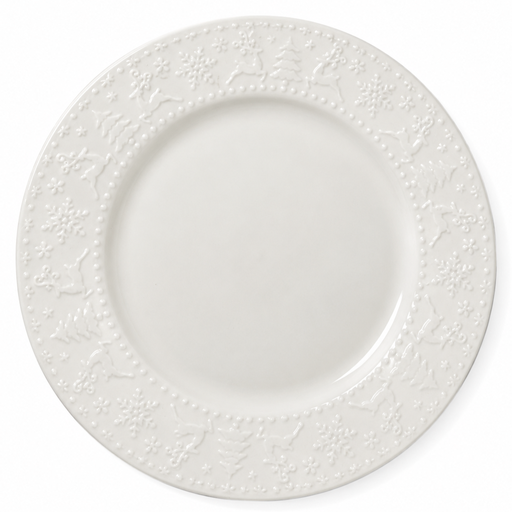 [2509251365633] Plato de Cerámica blanco renos/arboles, Ref:IC1365-63. (Ø26cm x 2cm)
