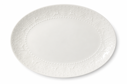 [2509251365657] Bandeja de cerámica ovalada blanca con renos y árboles. Ref:IC1365-65 (31x22x3.5cm)