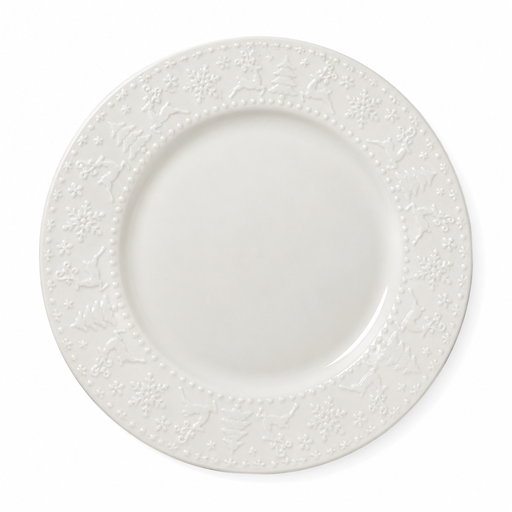 [2509251365626] Plato de Cerámica blanco renos/arboles, Ref:IC1365-62. (Ø20cm x 2cm) 
