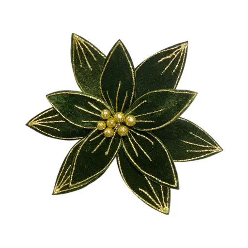 [535367] Flor Navideña Terciopelo, Otoño Verde con dorado. Ref:FD-5657 (30x29Cm)