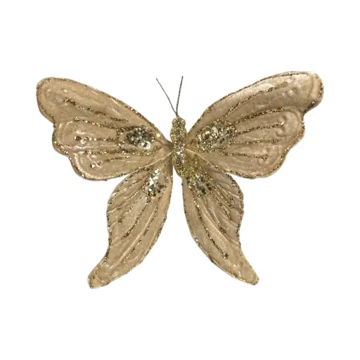 [207162] Mariposa Terciopelo Champagne con dorado. Ref:ES29967. (27x30cm)