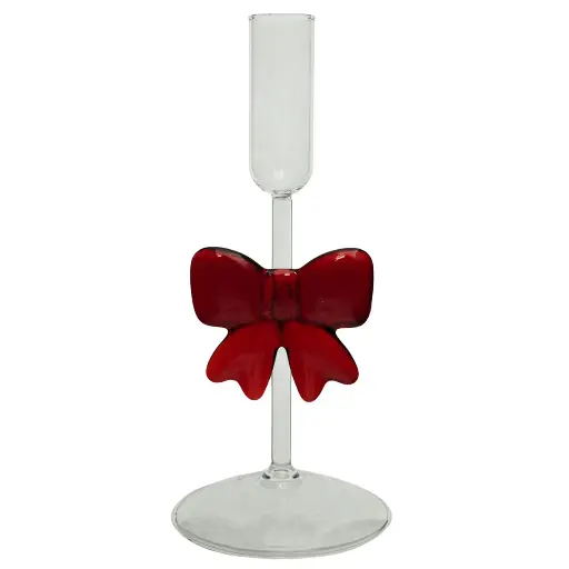 [277111] Candelabro de vidrio con lazo rojo. Ref:ES29187 (9x25cm)