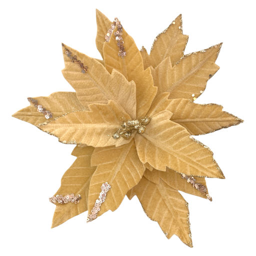 [860712] Flor navideña dorada terciopelo, 28cm. Ref: LG-23115