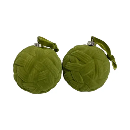 [803528] Esfera Navideña Terciopelo verde musgo  Ø10cm, set x 2pcs. Ref:ES26821.  