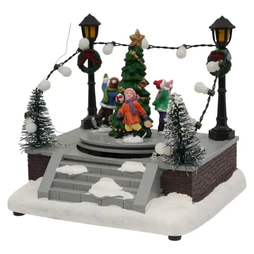[632008] Escena Navideña pista de patinaje con arbol. Luz led y musical. USB. Ref:ES29008 (14x13x12cm)