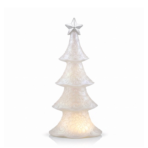 [671071] Árbol navideño beige de resina con luz. (16.3x8.5x.26.5cm) 2AA Ref: TG925954