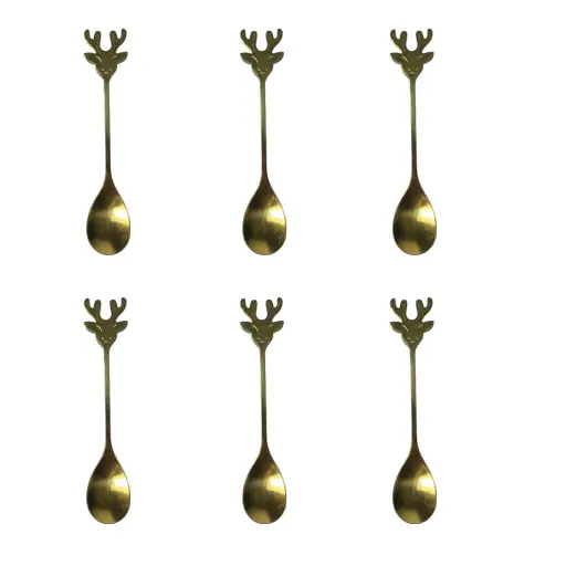 [804238] Cuchara de acero navideña set x 6pz. Dorada. Ref:30502 88gm 12cm