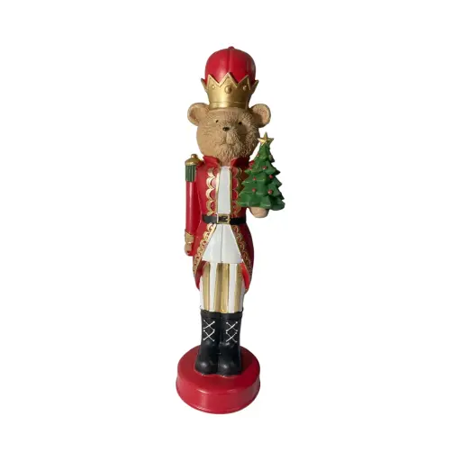 [710713] Oso soldado navideño, rojo, poliresina. Ref:TG762601 (11.5x10x38cm)