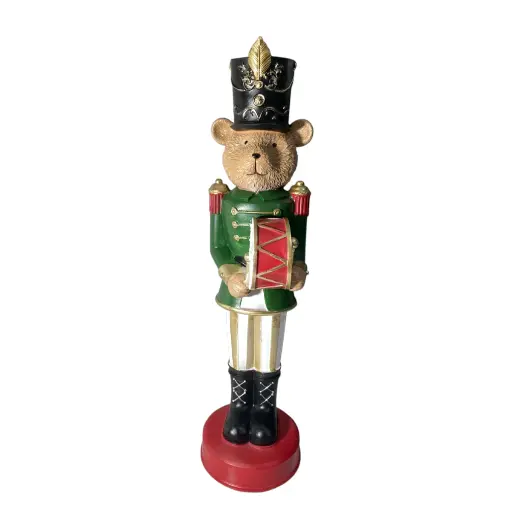 [235646] Oso soldado navideño, verde, poliresina. Ref:TG762600 (10x11.5x38cm) 