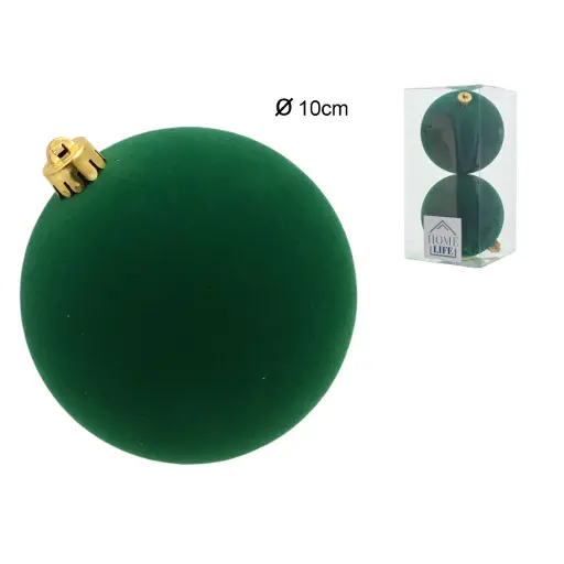 [680808] Esfera Navideña Terciopelo Verde Folcky Ø 10cm, set x 2pcs. Ref:AR3-1002(FL)-LGR26 