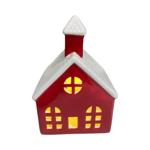 [933210] Casa Roja navideña de cerámica con luz led. Ref:SF001 (11x9x17cm)