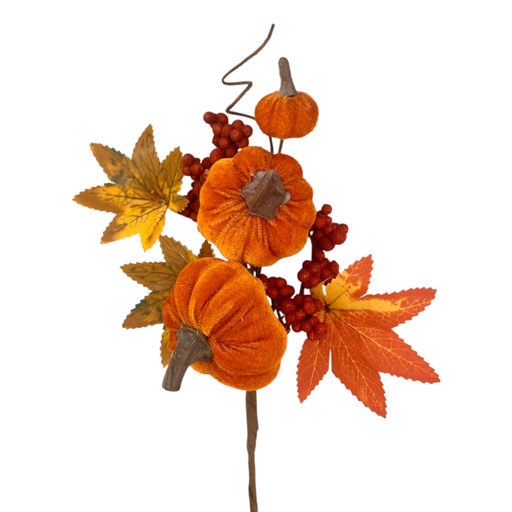 [D5MJ016] Rama otoñal con calabazas naranja, hojas de arce y bayas rojas 35cm