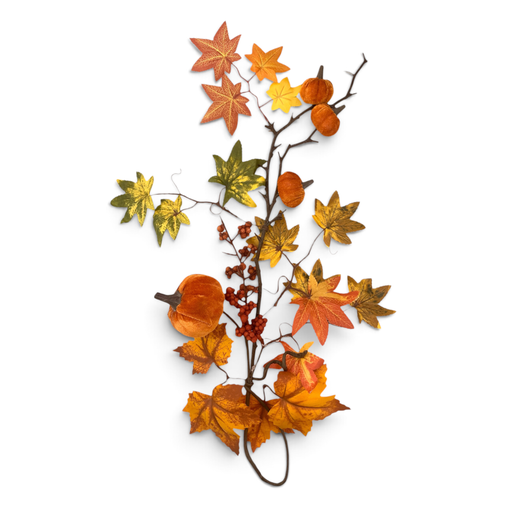 [26MJ015] Rama otoñal colgante de calabazas, hojas de arce y bayas naranja 70cm