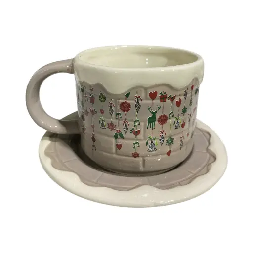 [346375] Taza con Plato Navideño cerámica. Ref:LD64069-1. 300cc