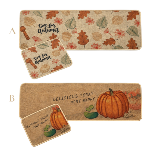 [J6162074] Set de 2 alfombras antideslizantes de cocina thanksgiving. G:118x38cm; P:58x38cm