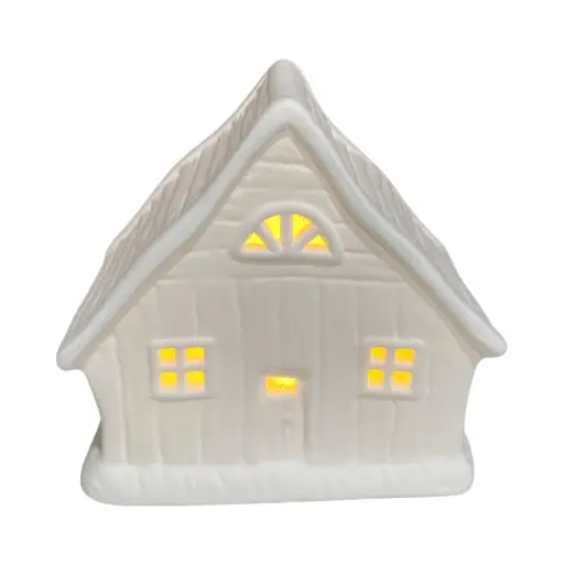 [665765] Casa navideña blanca de cerámica con luz led, 11.5x8x12cm. Ref: TG3603