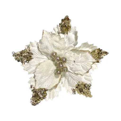 [743224] Flor Navideña Beige con champagne, Ø24cm. Ref:ES30419
