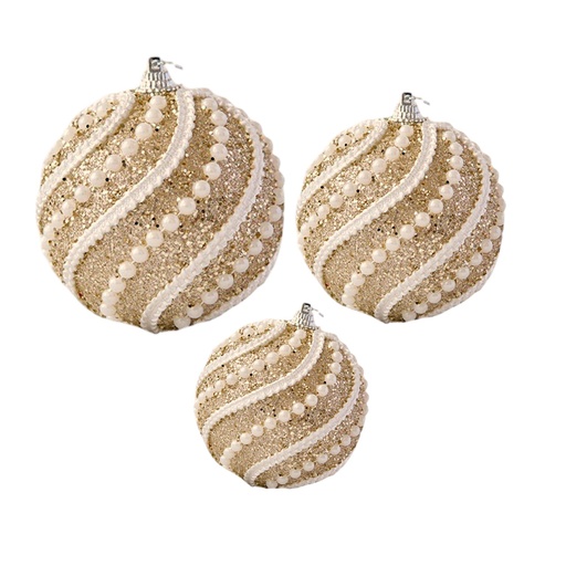 [883903] Esfera Navideña champagne con perlas, setx3: Ø8cm, Ø10cm, Ø12cm. Ref:ES30891