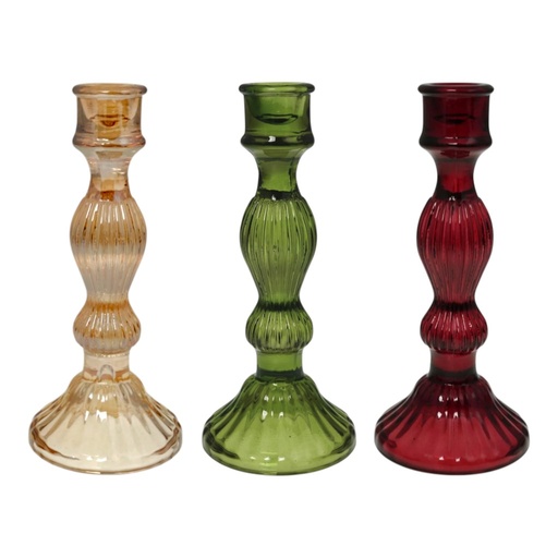 Candelabro de vidrio tono rojo, dorado, verde. Unidad 9x20cm, REF:HM1166/BY0620-8L