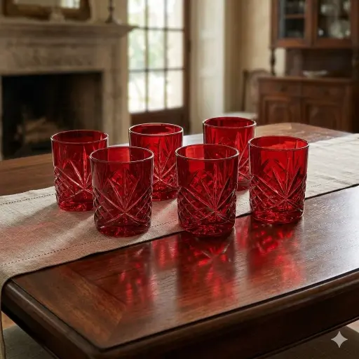 [847079] Vasos de vidrio rojos set x 6pcs. 320ml. Ref:ES27895-6. 8.3x9.7cm