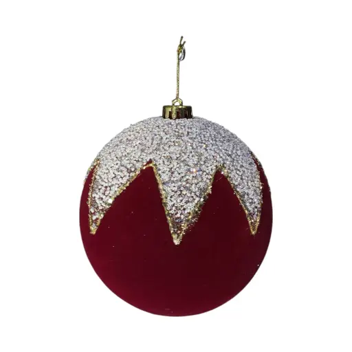 [674720] Esfera Navideña Terciopelo Burgundy/champagne perlas, Ø15cm. Ref:ES29612